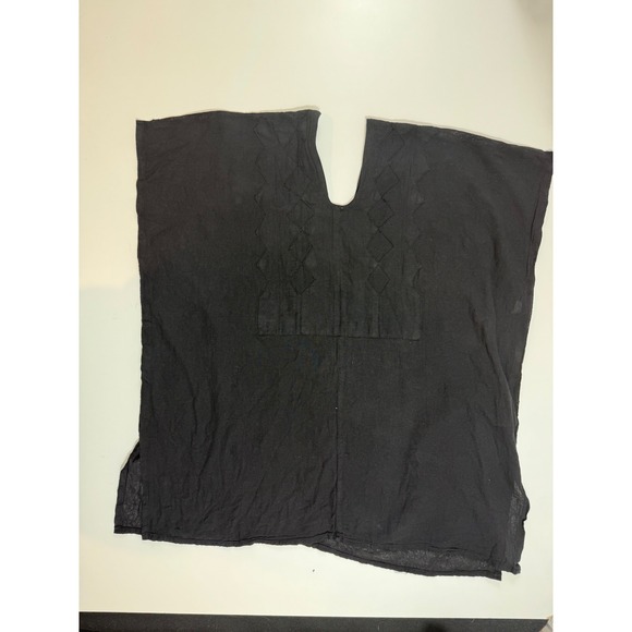 Handcraft Mexico Embroidered Black Cotton Tunic Top Boho Festival - Picture 1 of 6